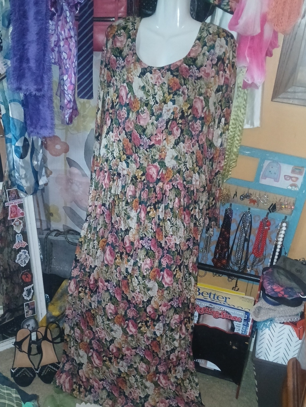 90s Vintage Ulterior Motives Floral Grunge 100% Rayon Maxi Dress Large